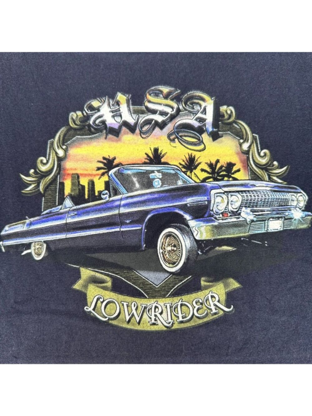 Vintage Y2K Lowrider Hot Rod T-Shirt Navy L Chicano California Los Angeles - Picture 2 of 4